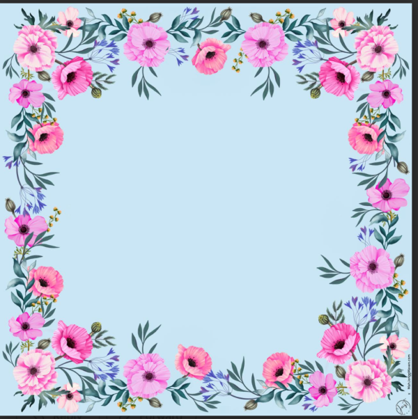 Shades of Pink Flowers Mah Jongg Mat- light blue background